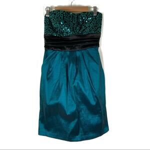 3/$30 Ruby Rox | Teal Sequin Strapless Homecoming Dress 9